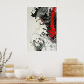 Poster Art abstrait fluide moderne rouge noir (Cuisine)