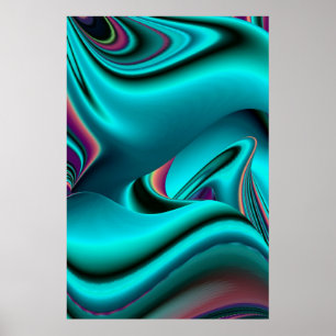 Poster Art Abstrait Futuriste 3D Arc-en-Ciel Métallique