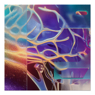 Poster Art Abstrait Futuriste Neural Chrome Iridescent