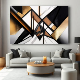 Poster Art abstrait géométrique de luxe en bois et or