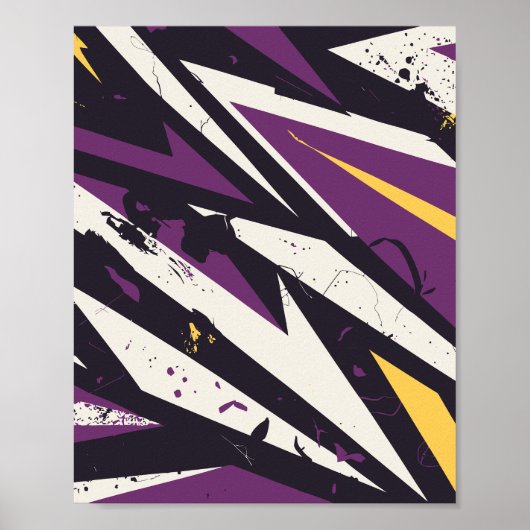 Poster Art Abstrait géométrique dynamique violet et jaune (Devant)