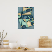 Poster Art Abstrait géométrique Turquoise texturé (Cuisine)