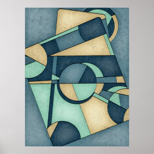 Poster Art Abstrait géométrique Turquoise texturé (Devant)