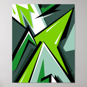 Poster Art Abstrait géométrique vert dynamique