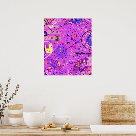 Poster Art abstrait : Glitch violet (Cuisine)