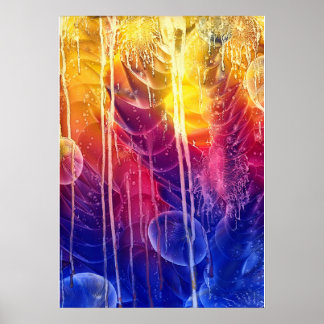 Poster Art abstrait goutte à goutte rouge jaune bleu pein