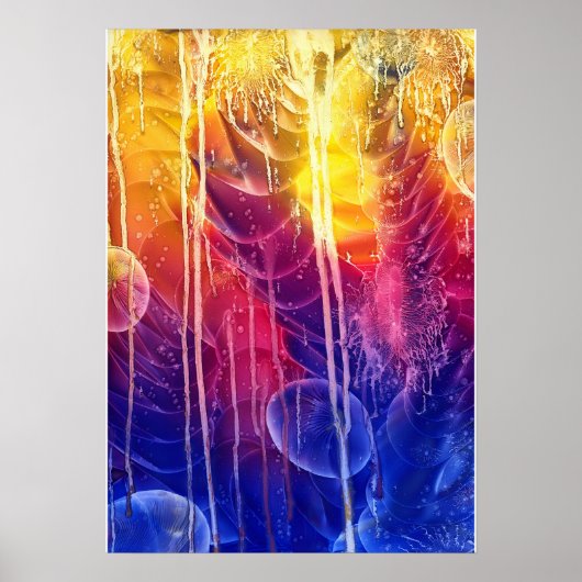 Poster Art abstrait goutte à goutte rouge jaune bleu pein (Devant)