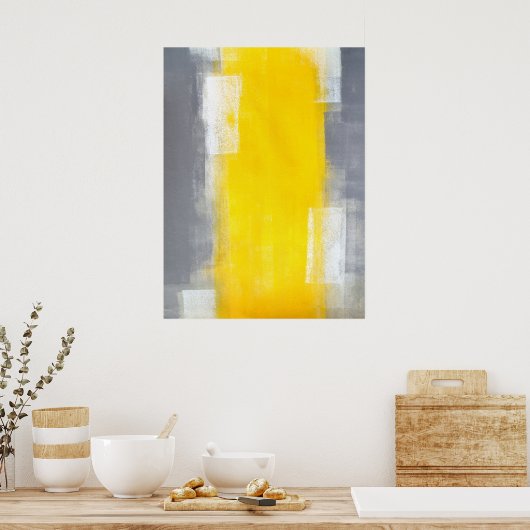 Poster Art Abstrait gris et jaune (Cuisine)