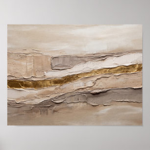 Poster Art abstrait minimaliste beige et or