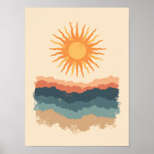 Poster Art Abstrait minimaliste Boho Radiant Sunburst