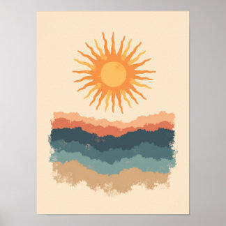 Poster Art Abstrait minimaliste Boho Radiant Sunburst