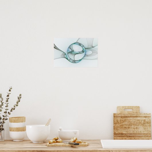 Poster Art Abstrait moderne Fractal Bleu Turquoise Gris (Cuisine)