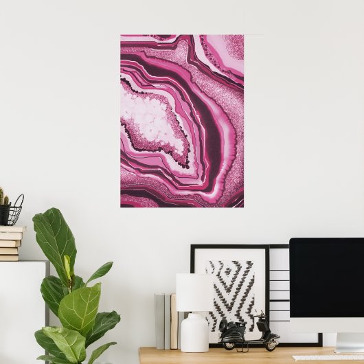Poster Art Abstrait moderne rose Agate Géode Géode (Bureau à domicile)