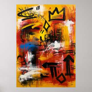 Poster Art abstrait néo-expressionniste Crown Signal