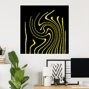 Poster Art Abstrait Noir Blanc Lignes Jaunes Minimalisme