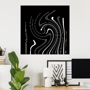 Poster Art Abstrait Noir Blanc Lignes Twirl Minimalisme P