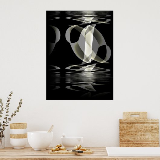 Poster Art Abstrait Noir Blanc Réflexion (Cuisine)