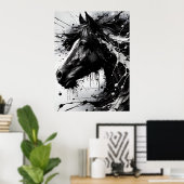 Poster Art Abstrait noir et blanc, Cheval (Bureau à domicile)