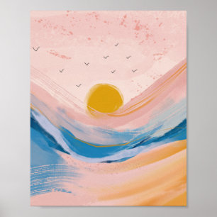 Poster Art Abstrait Ocean Water Landscape rose et bleu