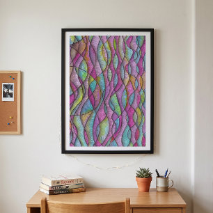 Poster Art abstrait ondulé psychédélique aux tons de bijo
