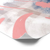 Poster Art Abstrait Original Gris Coral Navy (Coin)