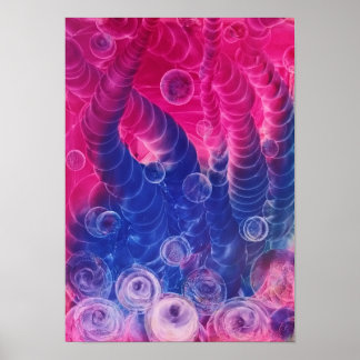 Poster Art abstrait peint à la main Rose et Bleu Gouache