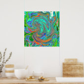 Poster Art abstrait rétro groovy Aqua, Orange et Vert (Cuisine)