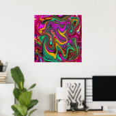 Poster Art abstrait rose chaud marbré et vert mousse de m (Bureau à domicile)