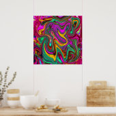 Poster Art abstrait rose chaud marbré et vert mousse de m (Cuisine)