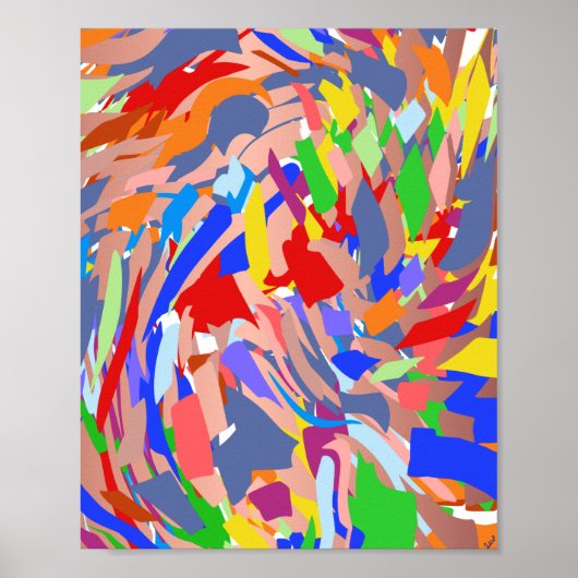 Poster Art Abstrait Rouge Bleu Jaune Rose Or (Devant)