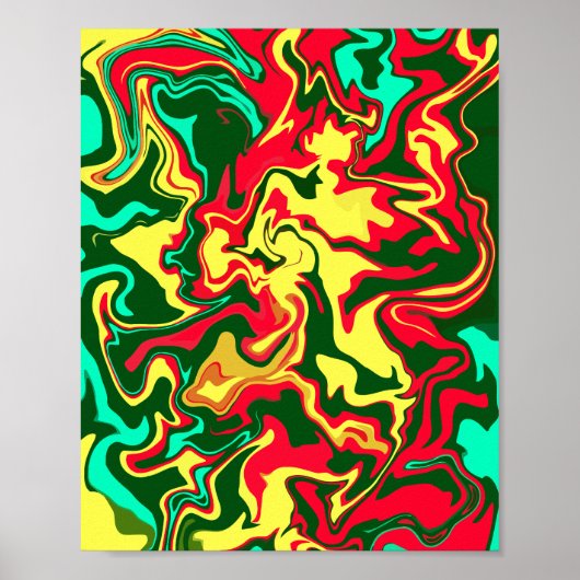 Poster Art Abstrait rouge, jaune et vert (Devant)