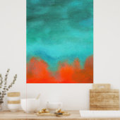 Poster Art Abstrait Sky Fire Lava Rouge Orange Turquoise (Cuisine)