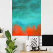 Poster Art Abstrait Sky Fire Lava Rouge Orange Turquoise (Bureau à domicile)