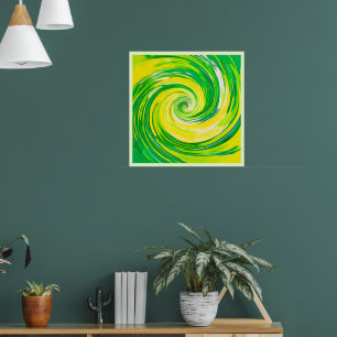 Poster Art abstrait vert jaune en spirale