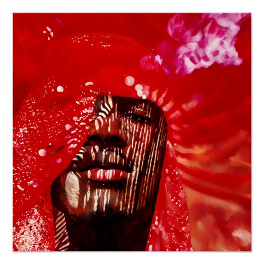 Poster Art Abstrait Vibrant Avec Rouge Gras (Devant)