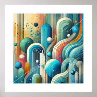 Poster Art Abstrait vif avec des formes ovales bleues et 