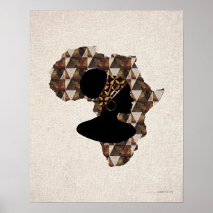 Poster Art africain   Afrique et femme au foulard