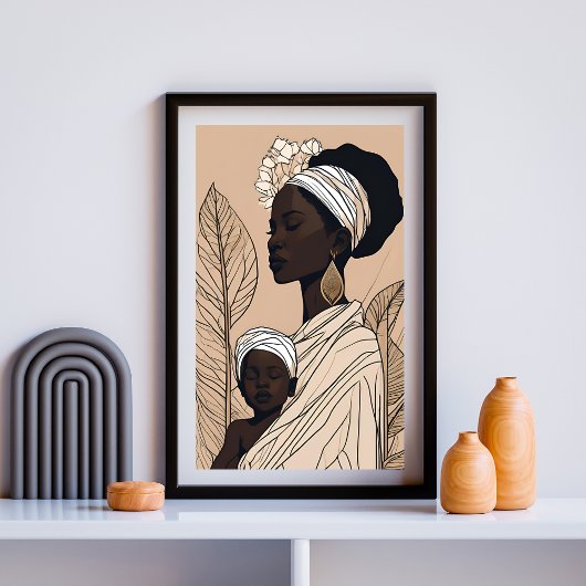 Poster Art afrocentrique de la mère royale et de l'enfant