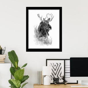 Poster Art animalier aquarelle élan faune