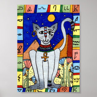 Poster Art antique égyptien Chat Mini Folk Art