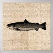 Poster Art antique Pêche truite Poisson Illustration Scri (Devant)