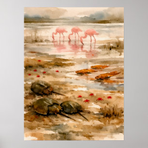 Poster Art aquarelle abstrait de la faune de l'estuaire