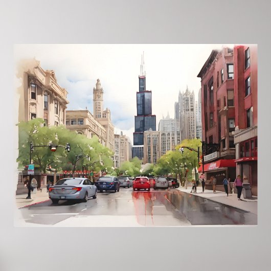 Poster art aquarelle Chicago (Devant)