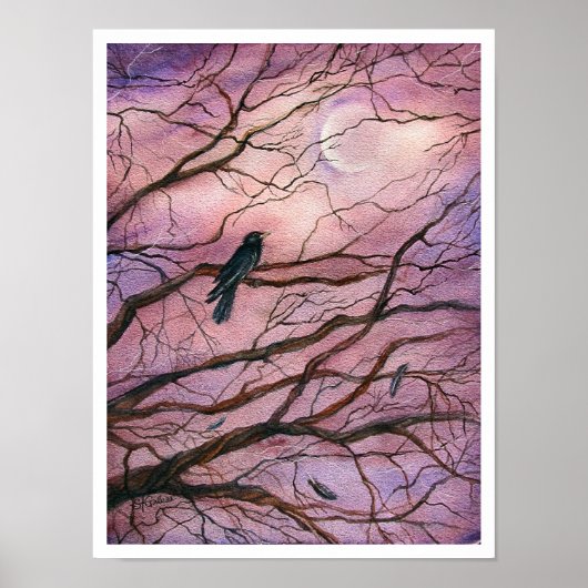 Poster Art aquarelle Corbeau Clair de Lune (Devant)