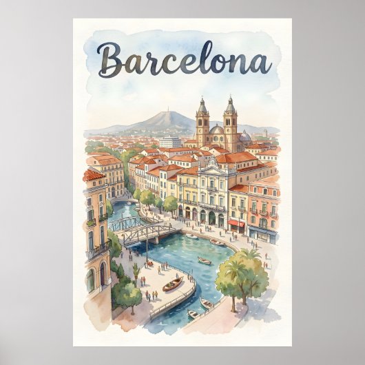 Poster art aquarelle de Barcelone (Devant)