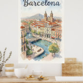 Poster art aquarelle de Barcelone (Cuisine)