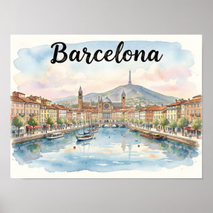 Poster art aquarelle de Barcelone