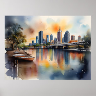 Poster art aquarelle de Brisbane