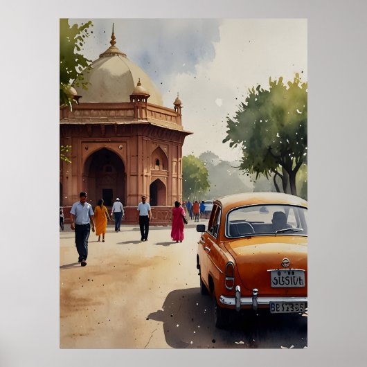 Poster art aquarelle de Delhi (Devant)