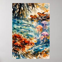 Art aquarelle de la faune de la mangrove